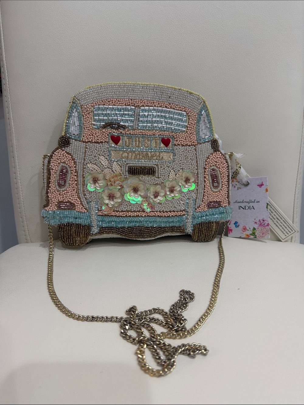 Beaded "Just Married " Crossbody Bag - Pink & Blue